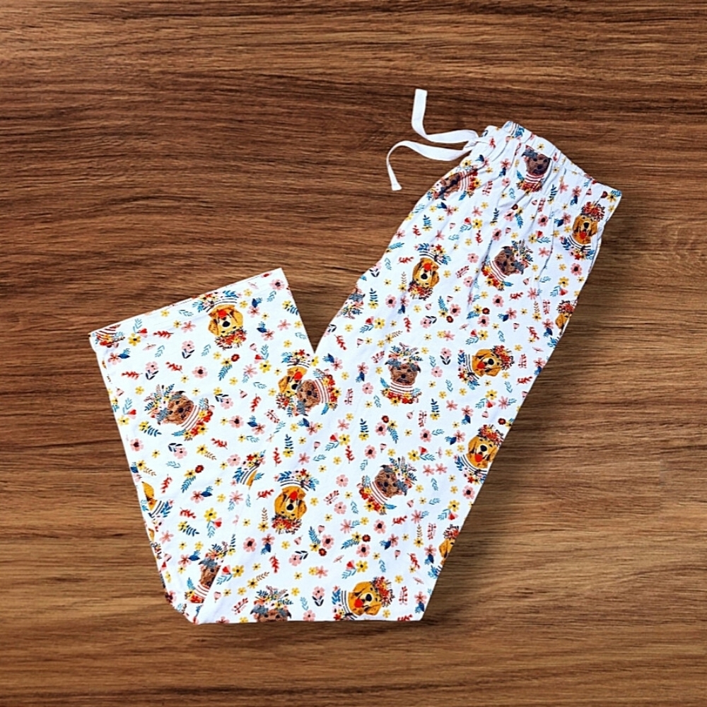Mia Charro Oversized Comfy Cozy Wide Leg Bohemian Floral Dog Print Lounge Pants
